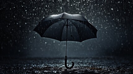 Rain droplets cascading from a dark umbrella, symbolizing inclement weather, wintertime, and shelter. - obrazy, fototapety, plakaty