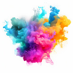 Vibrant Rainbow Smoke Explosion on white Background. Artistic Color Burst for Creative Designs. High-Quality Visual Impact.