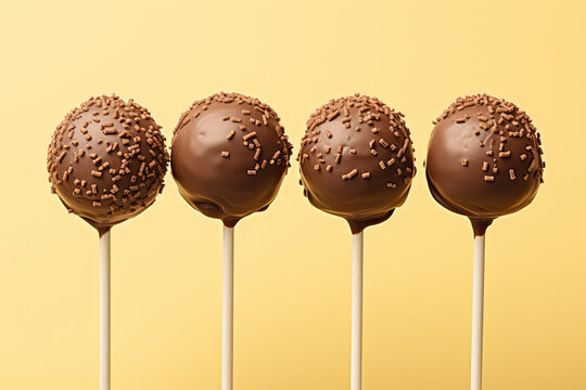  chocolate cake pops on a pastel background 