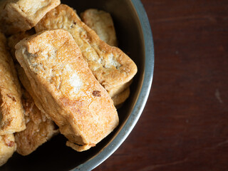 golden deep fried blocks of tofu