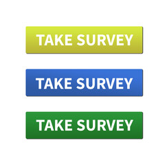 Take survey buttons in yellow, blue, and green colors. Take the survey for web site.