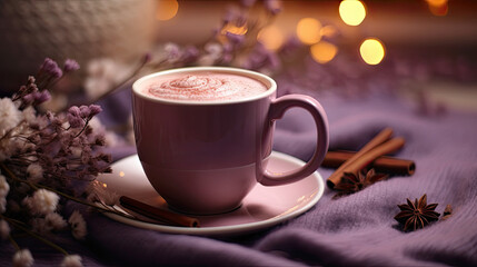 cup of coffee with chocolate and lavender flavour 