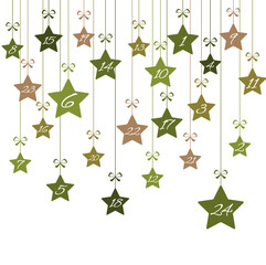 christmas advent calendar 1 to 24 on hanging stars