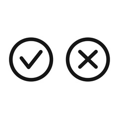 Checkmark / check, x or approve & deny line art vector icon for apps and websites.