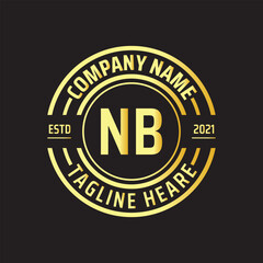 Professional simple Letter NB Circle Luxury Gold Color Vector Logo Template