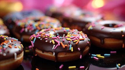 chocolate donut with sprinkles - obrazy, fototapety, plakaty