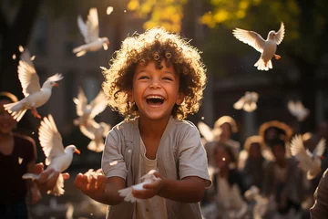 Fotobehang children releasing the dove of peace for world peace © servando