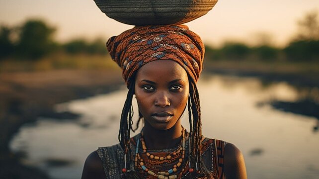 African woman carrying water on her head