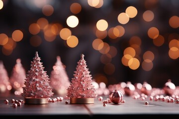 Christmas tree decorations and bokeh lights on background, closeup. A Cozy pink Christmas...