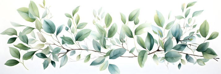 Delicate Watercolor Leaves and Branches on a Clean White Background - obrazy, fototapety, plakaty