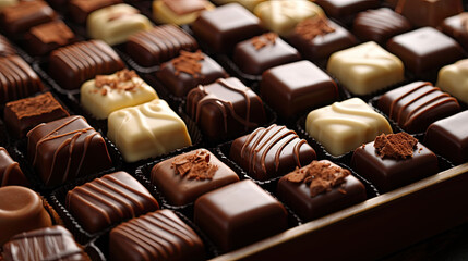 Obraz premium Delicious chocolates of different shapes and with different fillings.