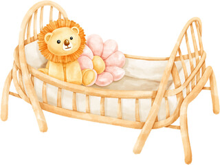 Watercolor Cute Baby Crib - obrazy, fototapety, plakaty