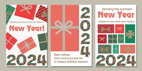 Set of postcards, invitations. Christmas and New Year. Festive banner. Christmas decorations, Christmas trees.