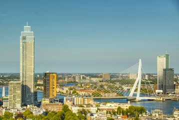 Papier Peint photo autocollant Pont Érasme Panoramic view of Rotterdam skyline from above