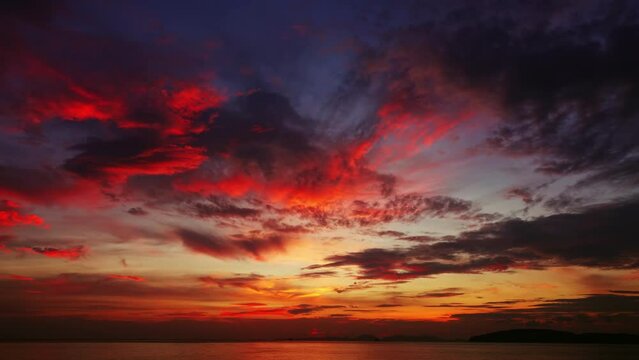 Beautiful landscape with tropical sea sunset on the beach, timelapse, 4k