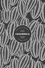 Hand drawn sketch style carambola banner. Organic fresh fruit vector illustration on chalk board. Retro fruit design template