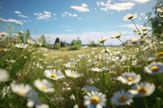 High-definition 8K wallpaper featuring a beautiful field of daisies. Generative AI