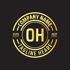 Professional simple Letter OH Circle Luxury Gold Color Vector Logo Template