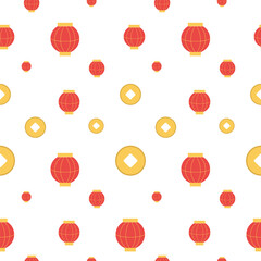 Seamless pattern chinese lanterns red.