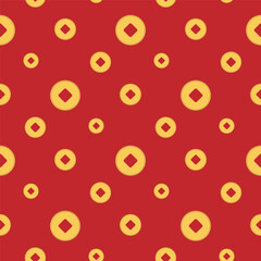 Seamless pattern chinese gold coins. Vector cartoon