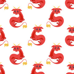 Fototapeta premium Seamless pattern chinese dragon, red cute 2024.