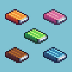Pixel art sets of book education with variation color item asset. Simple bits of books on pixelated style. 8bits perfect for game asset or design asset element for your game design asset.