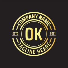 Professional simple Letter OK Circle Luxury Gold Color Vector Logo Template