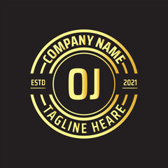 Professional simple Letter OJ Circle Luxury Gold Color Vector Logo Template