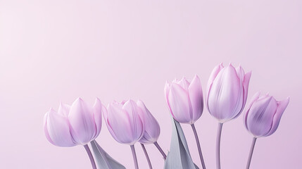 Light lilac tulips on a pastel lilac background