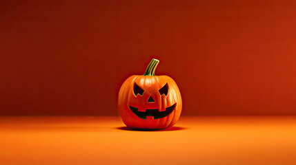 A Halloween pumpkin on a red background.