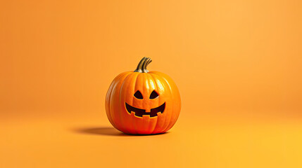 A Halloween pumpkin on a yellow background.
