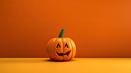 A Halloween pumpkin on a orange background.
