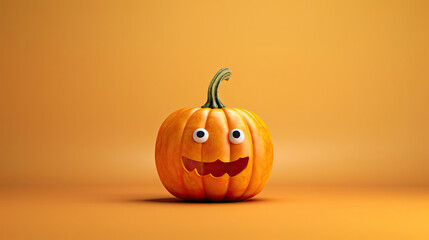 A Halloween pumpkin on a lime background.