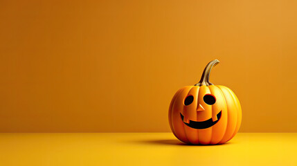 A Halloween pumpkin on a yellow background.