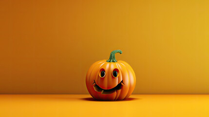 A Halloween pumpkin on a lime background.