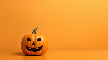 A Halloween pumpkin on a lime background.