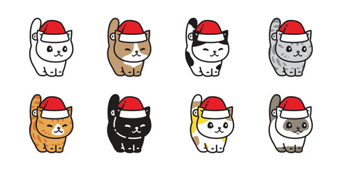 cat vector christmas icon santa claus hat kitten calico munchkin neko pet cartoon character symbol tattoo stamp illustration isolated clip art design