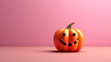 A Halloween pumpkin on a pink background.