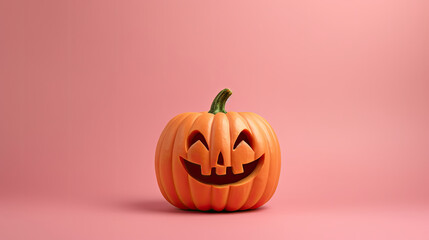 A Halloween pumpkin on a pink background.