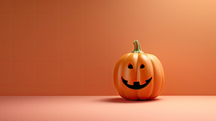 A Halloween pumpkin on a blush background.