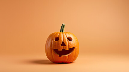A Halloween pumpkin on a beige background.