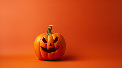 A Halloween pumpkin on a scarlet background.