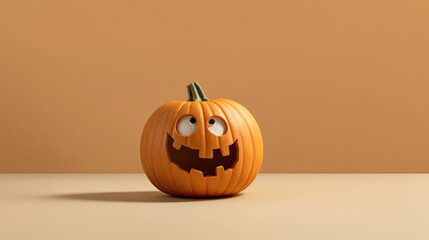 A Halloween pumpkin on a beige background.