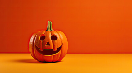 A Halloween pumpkin on a scarlet background.