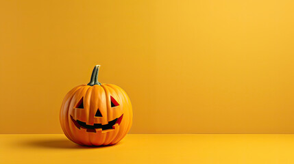 A Halloween pumpkin on a chartreuse background.
