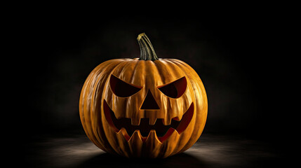 A Halloween pumpkin on a light black background.