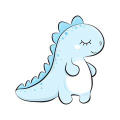 Vector illustration of a dino boy in pastel blue colors