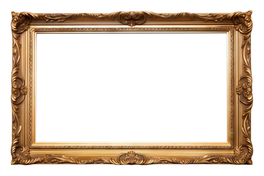 Antique golden rectangular picture frame, cut out