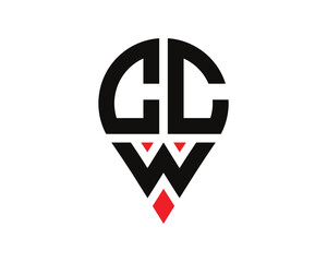 Obraz premium CCW letter location shape logo design. CCW letter location logo simple design.