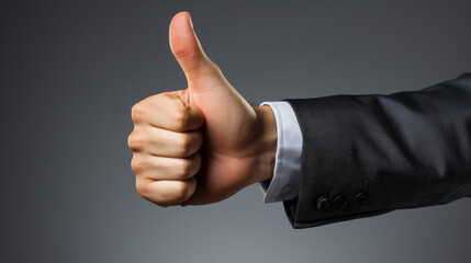 business man showing hand with thumbs up